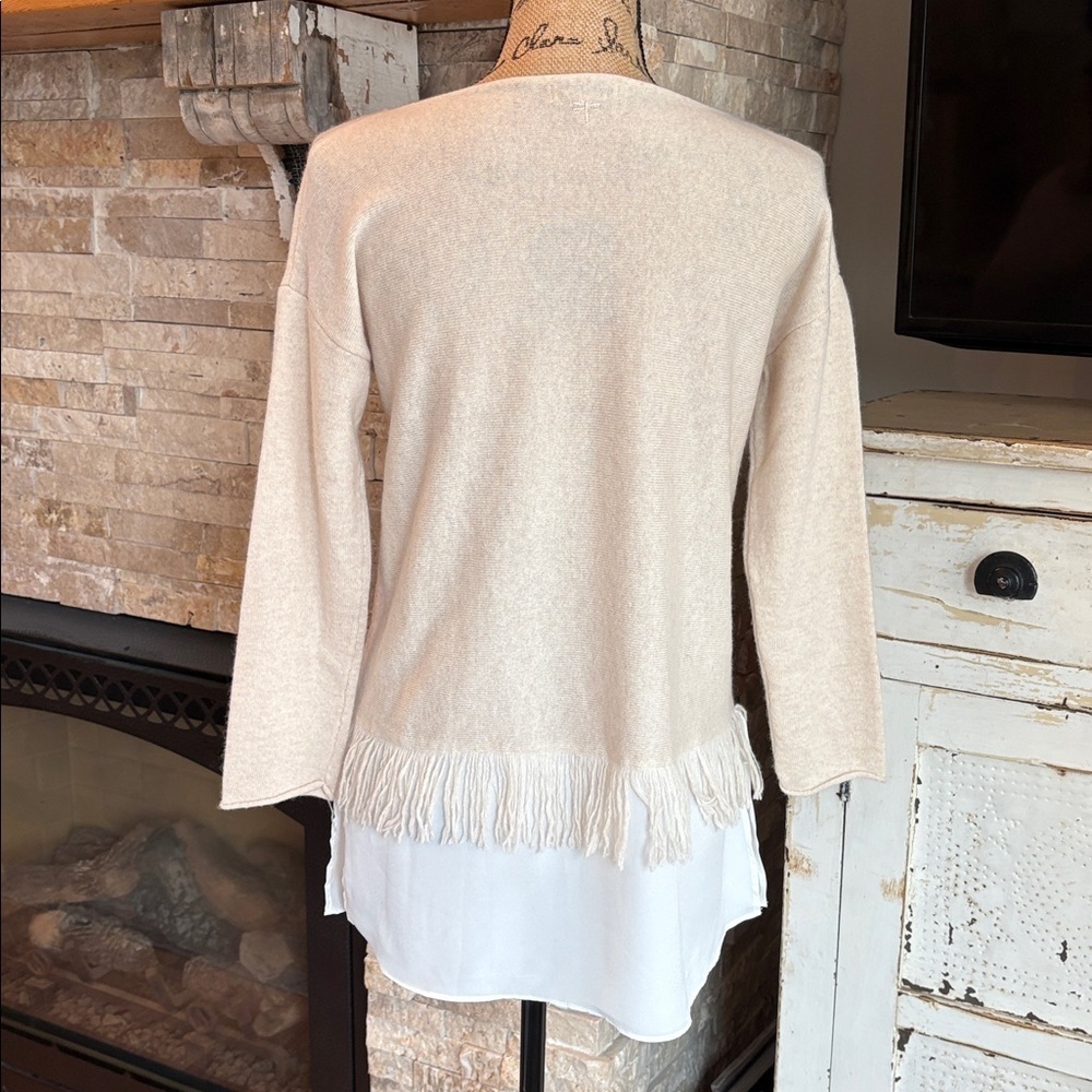 tyler boe 100% cashmere layered fringe sweater tunic in a pearl beige color - Picture 9 of 16